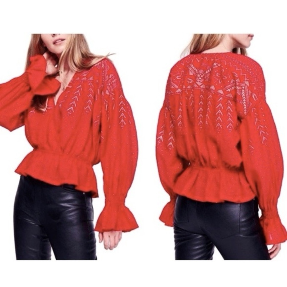 Free People Counting Stars Balloon‎ Sleeve Peasant Blouse Size XS